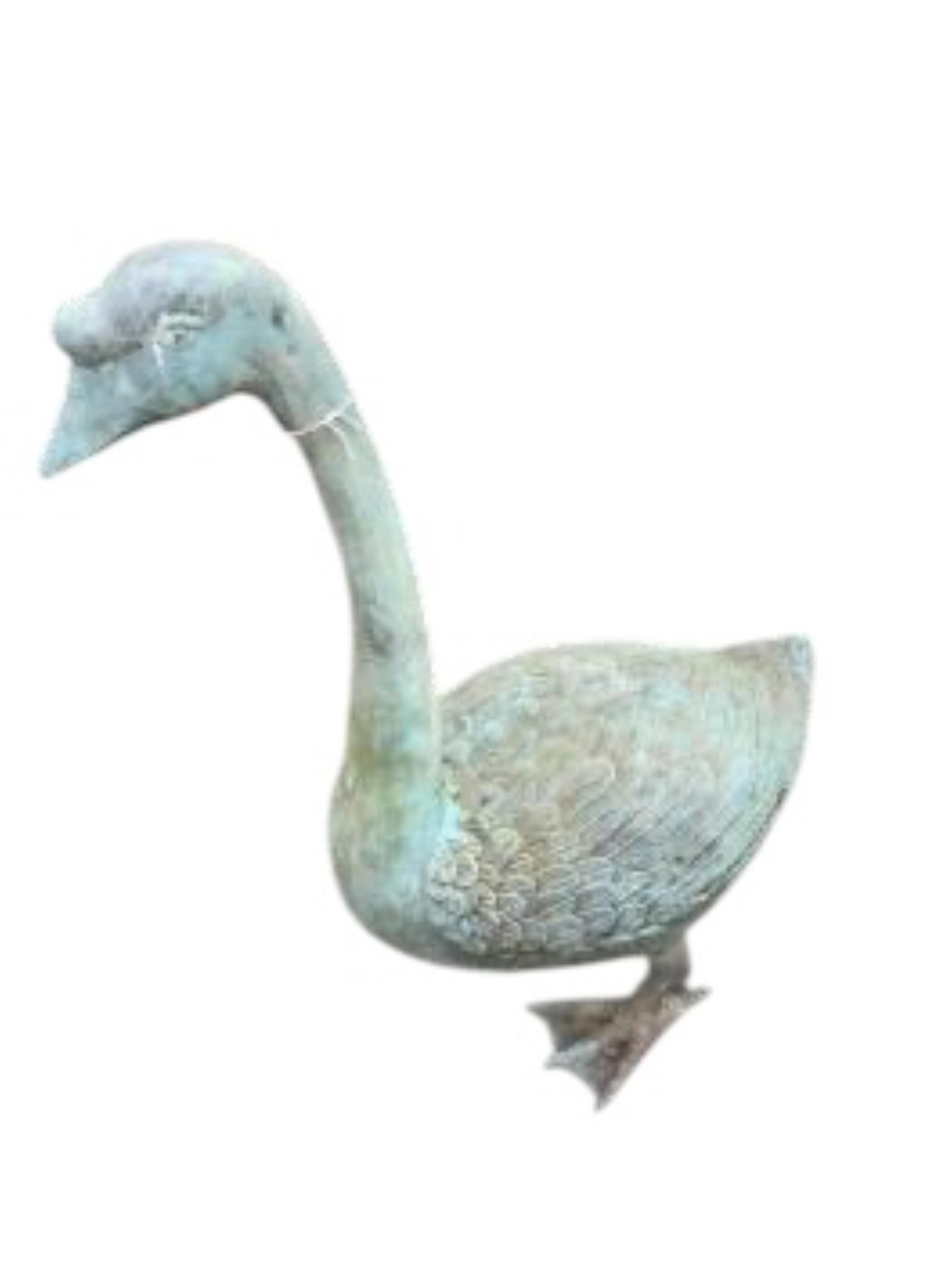 A cast patinated metal model of a goose, height 76cm